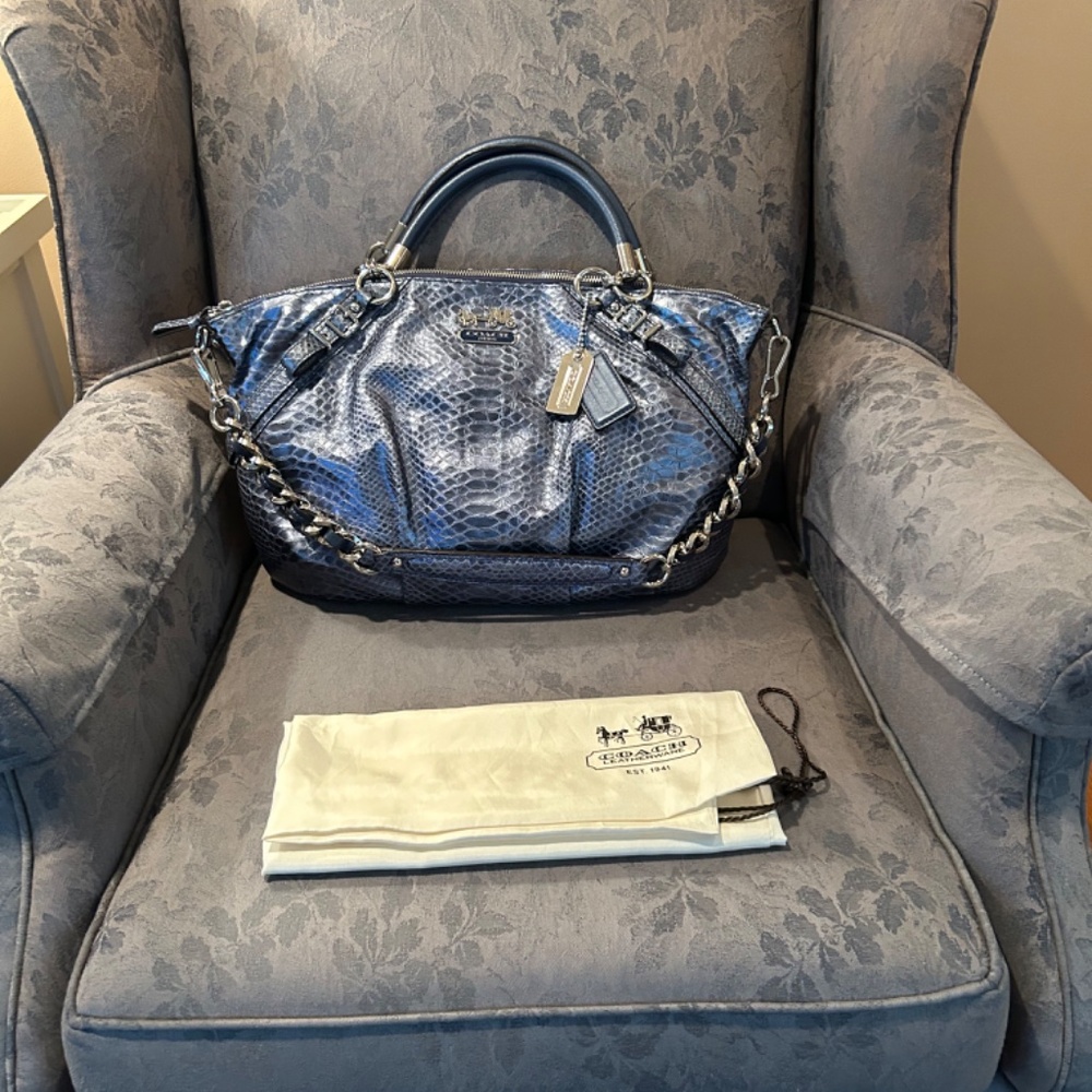 Coach Madison Python Embossed Denim Blue Leather … - image 2